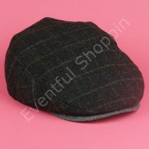 Stetson Tweed Tattersall Newsboy Cap Hat in Charcoal Black Size L / XL